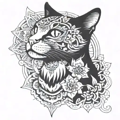 A Cat With Mandala Behind