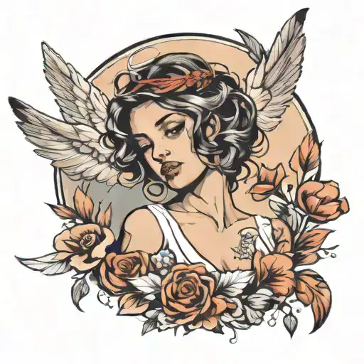 Portrait And Feathers Falling Angel