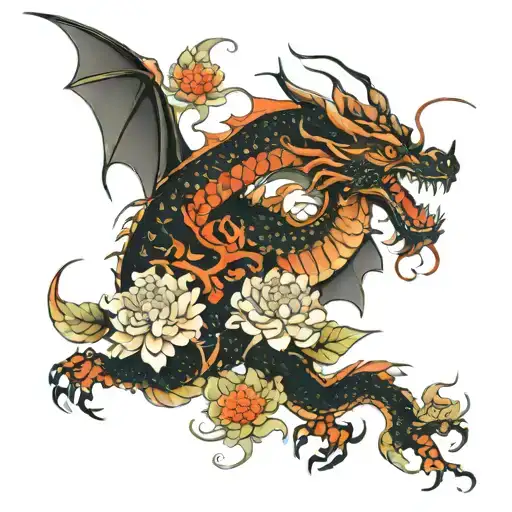 Dragon And Chrysanthemums