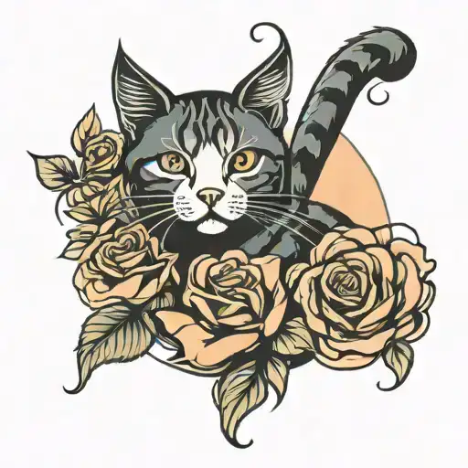Cat With Roses Growing