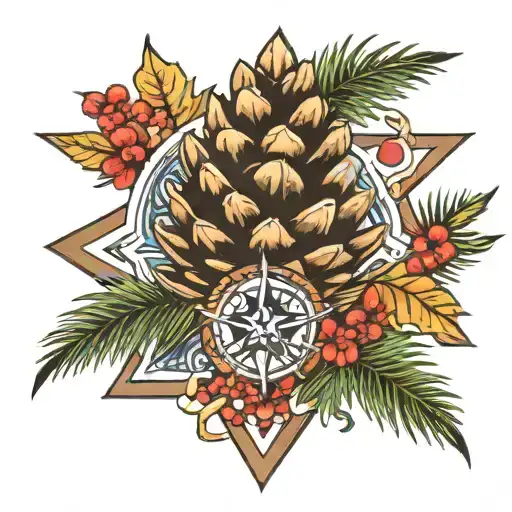Pine Cone With Square And Compass Rose Intertwined