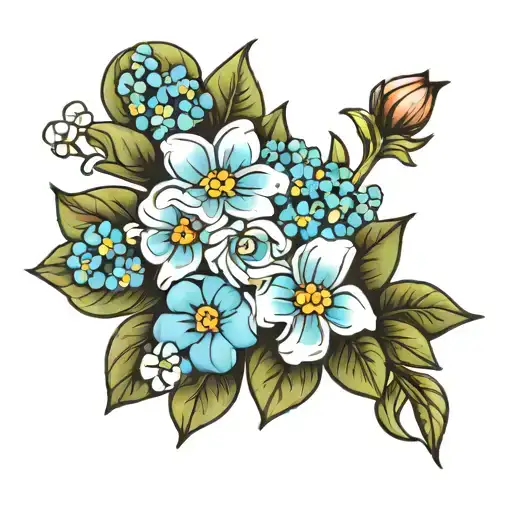 Forget Me Not With Mom Written In Cursive