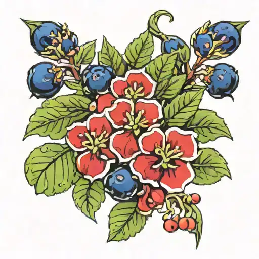 Forest Moss Kantarell Blueberry Bush With Their Tail