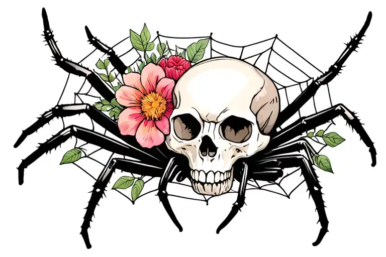 Spiders Animal Skulls And Spider Webbs Floral Design