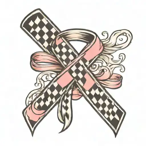 Cancer Ribbon With Checkered Race Flag Behind It