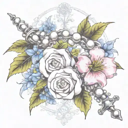 Wild Flowers And Pearl Rosary Wrapped