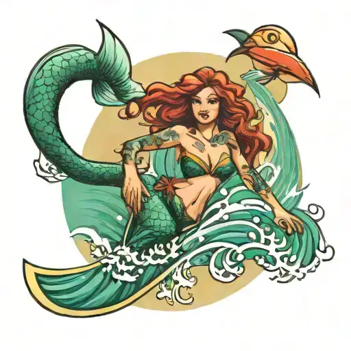 Mermaid And Surfboard