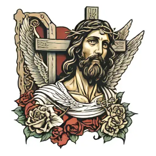Jesus Split By Cross With Wings