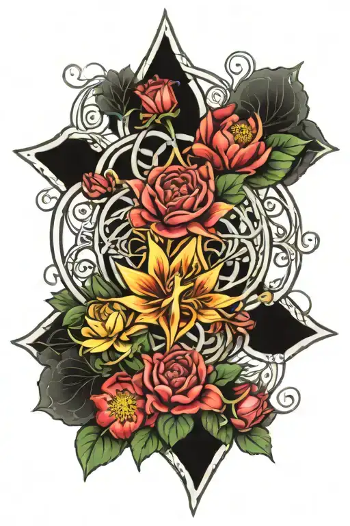 Sephirot Sacred Symbol And Flowers Intertwined