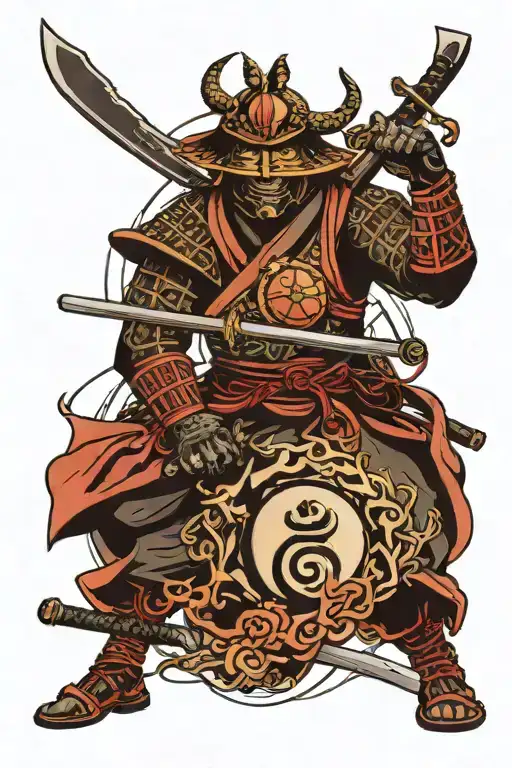 Samurai And Ying Yang Symbol
