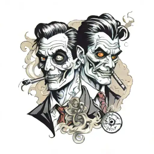 Two Face With Burnt Money And Smoke