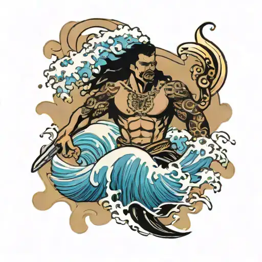 Pacific Islander Warrior With Waves Crashing