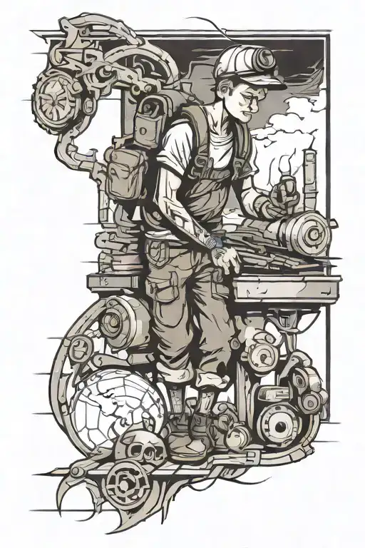 Create A Tattoo Of A Boy Who Work For His Life Mission Of A Best Contractor In Development