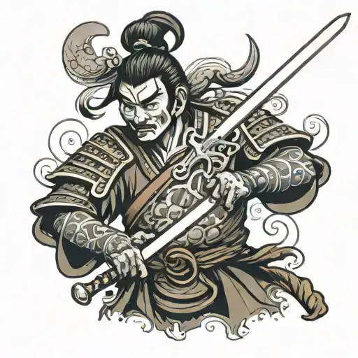 Japanese Warrior Wielding His Sword