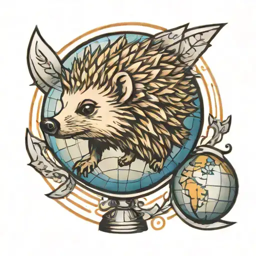 Generate A Tattoo Of A Hedgehog Running On A Globe