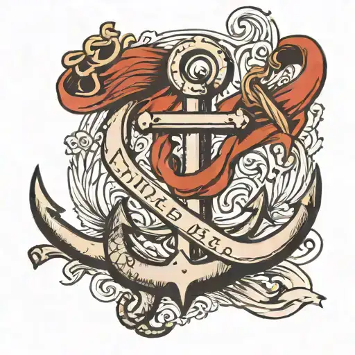 Letter R That Looks Like An Anchor With Banner Draped Over Top