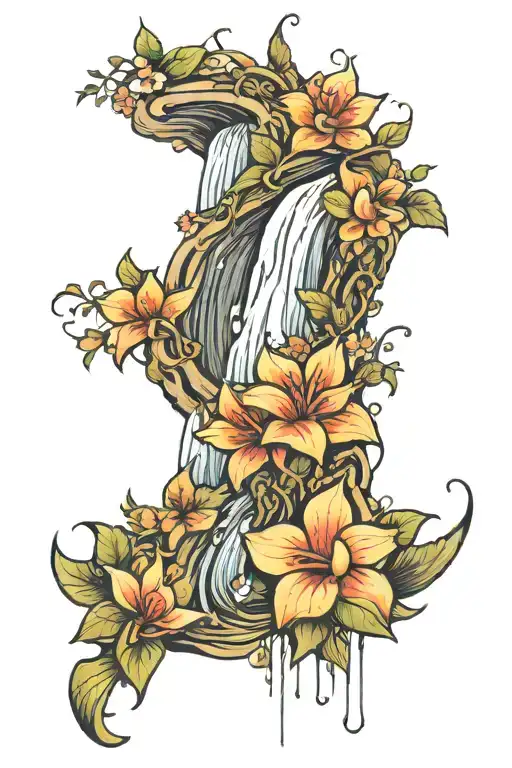 Waterfall Cascading To Flower Blooming