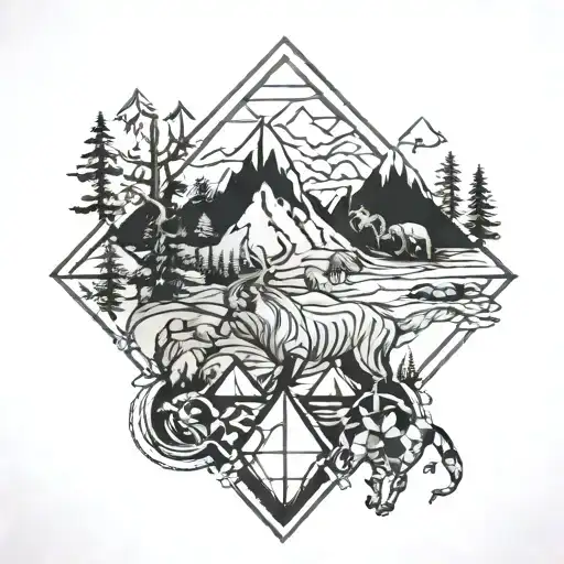 Geometric Mountain Land Animal Mixed