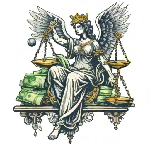Lady Justice With Money Out Weighing The Gavel