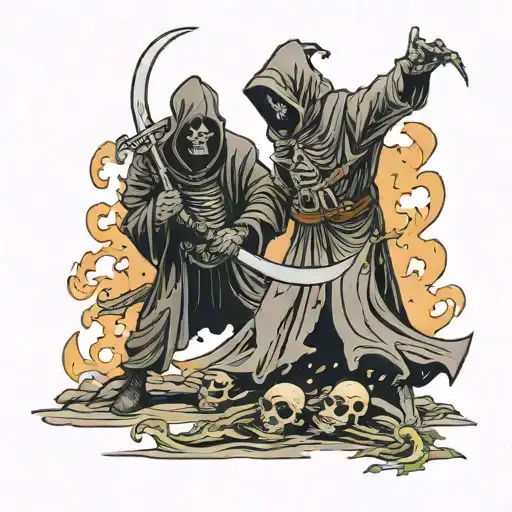 Grim Reaper Fighting A Soilder In Chaos