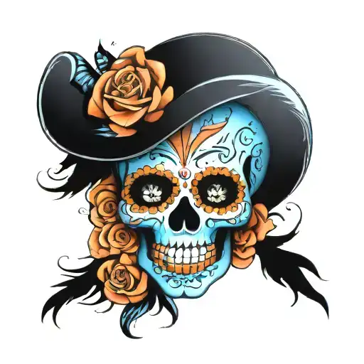 Sugar Skull Mexican With Skyblue And Orange