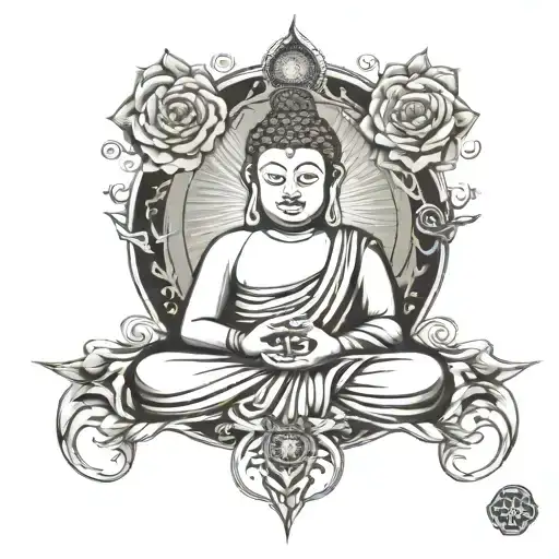 Budha Tattoo With All Seeing Eye And Seven Chakra