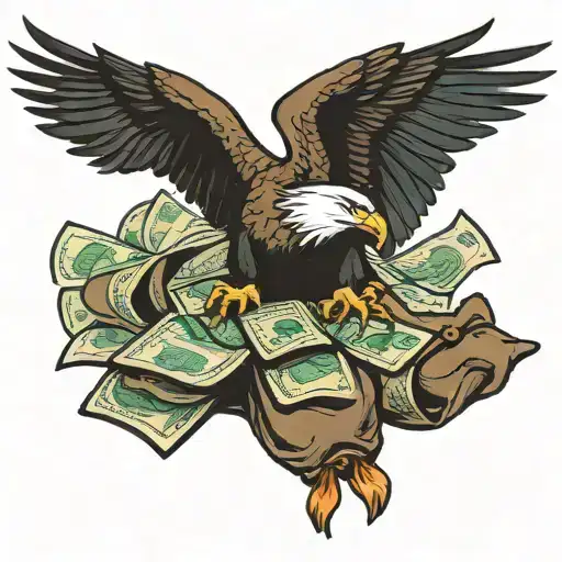 Eagle With A Money Bag Falling Money Bag
