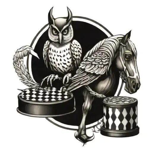 Horse And An Owl Playing Checkers