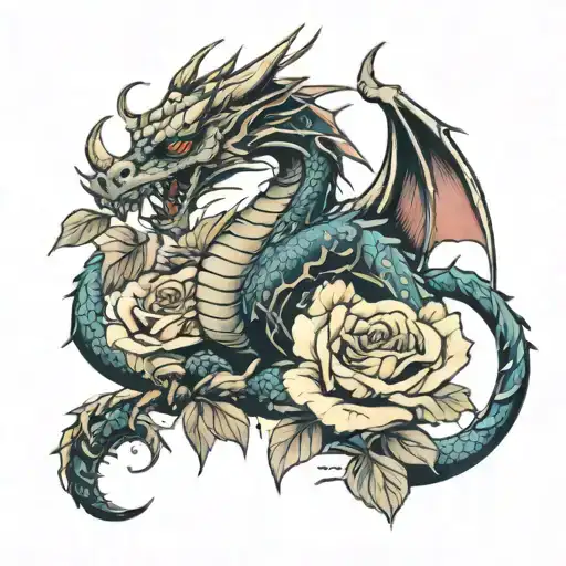 Dragon And Roses