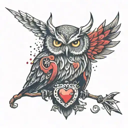 Dying Owl With His Heart Pierced With Two Spear Going