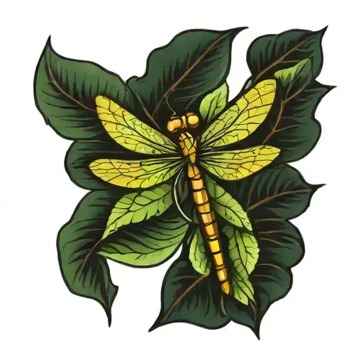 Dragonfly With Leaves Growing