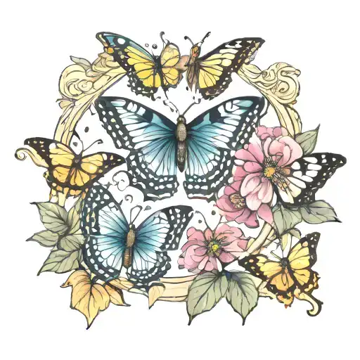 Butterflies And Nature Scene