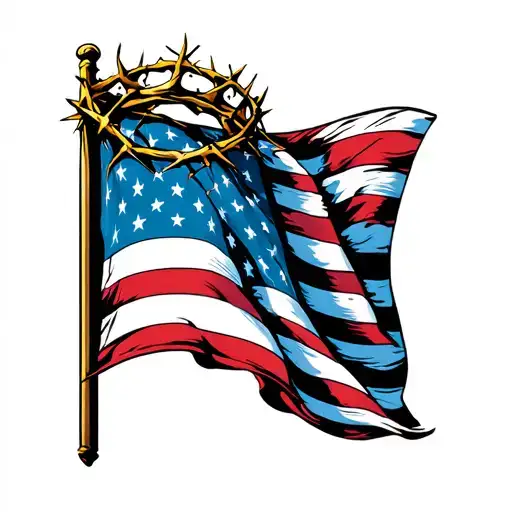 American Flag With Crown Of Thorns