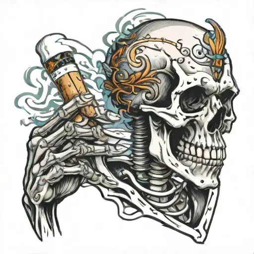 Skeleton Hand Holding Cigarette And Skull Head Blended Into The Cigarettes Smoke
