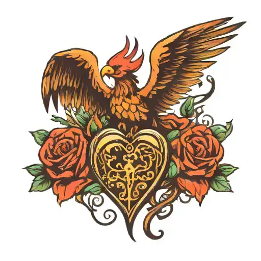 Pheonix Bird Rising Out Of A Sacred Heart Flask Morphing