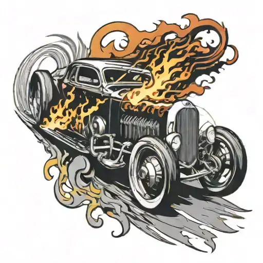 A Vintage Race Car Speeding Down A Track With Flames Trailing Behind
