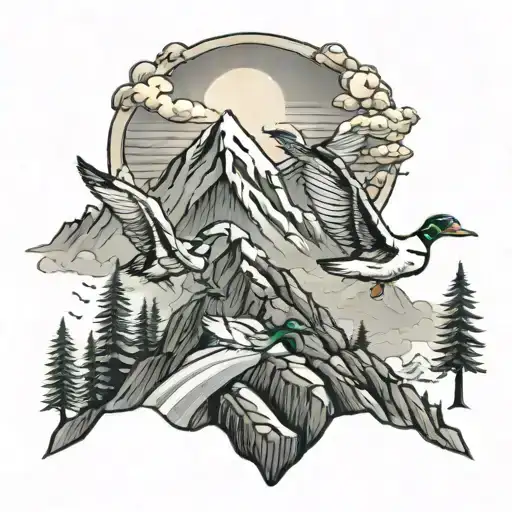 Ducks Over A Mountain Peak
