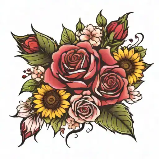 Roses Cherry Blossom And Sunflower Bouquet