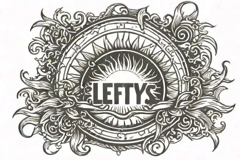 A Sun With The Word Lefty's Over It And A Halo Over The L In Lefty