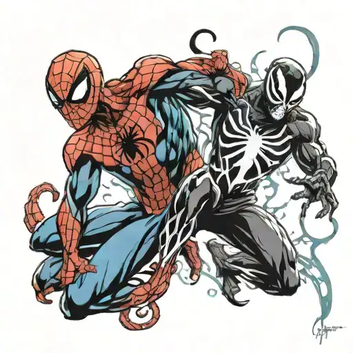 Spider-man And Venom Mixing It Up
