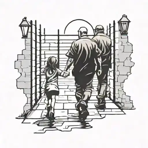 Father And Daughter Shadow Walking Prison Lost Time