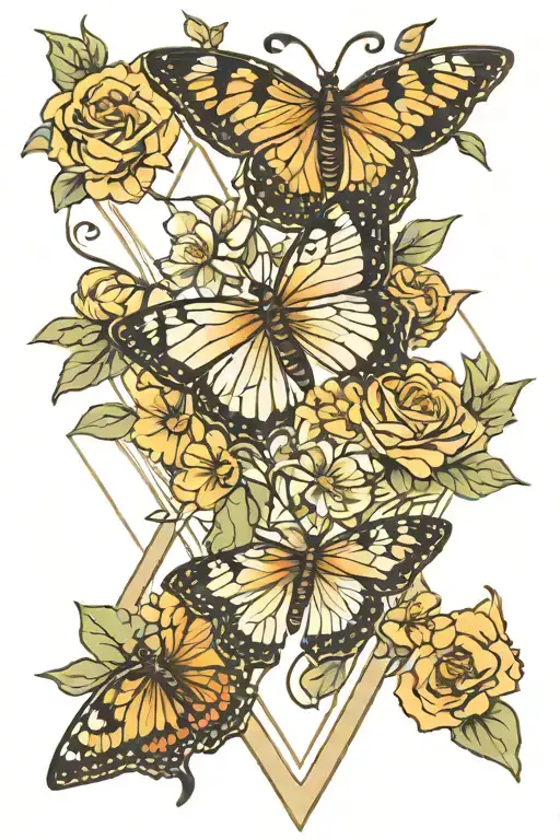 August Birth Flower Butterfly And Triangle Outline Intertwined