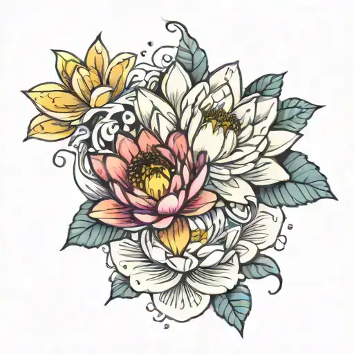 Water Lily And Marigold Flower