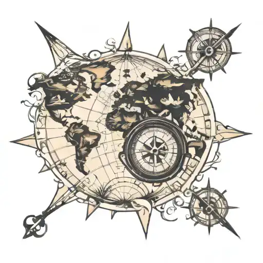 World Map With Compass