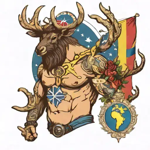 Atlas With World On Shoulders With An Elk With Antlers And Swedish Flag And Argentinian Flag