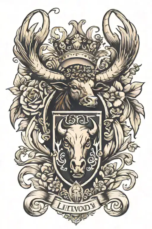 Littlewoods Family Crest Tattoo With A Wild Peackock And A More Realistic Looking Bull