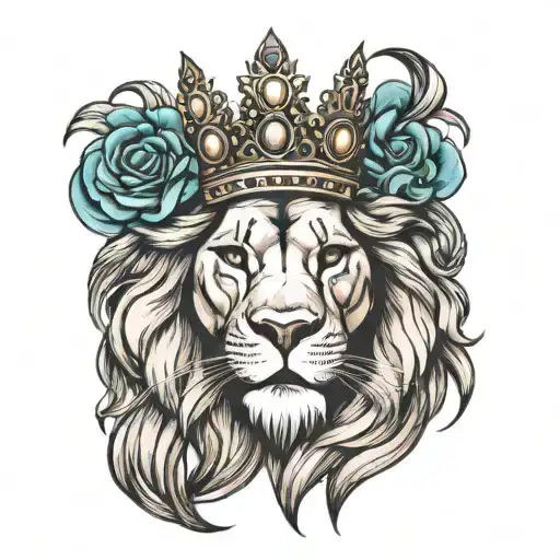 Half Face Of A Lion Wearing Crown And Headband