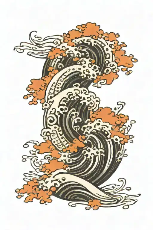 Japanese Wave Spiral Farbic Tattoo Background Black