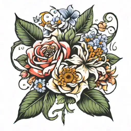 Bouquet With The 12 Birth Flowers Intertwined