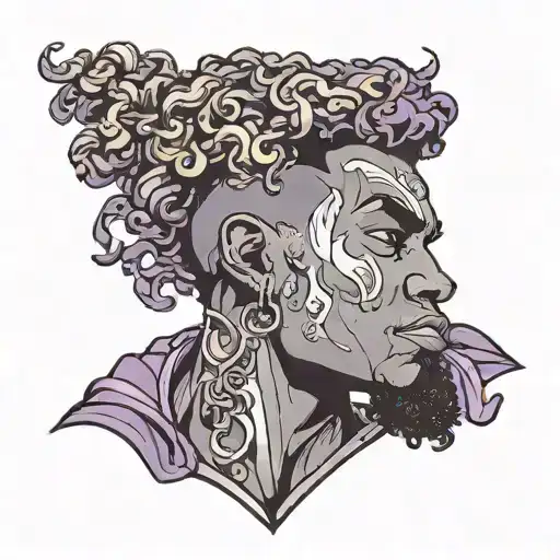 Muscular Black Boy With Curly Purple Hair